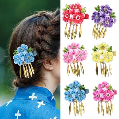 Hairpin with Tassel Design Shiny Rhinestones Floral Embellishment Lightweight Versatile Hair Clip Hair Accessories