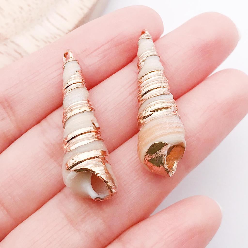 Gold-Plated Natural Shell Conch Pendant for DIY Necklace, Earrings, Wind Chime, or Hanging Ornament.