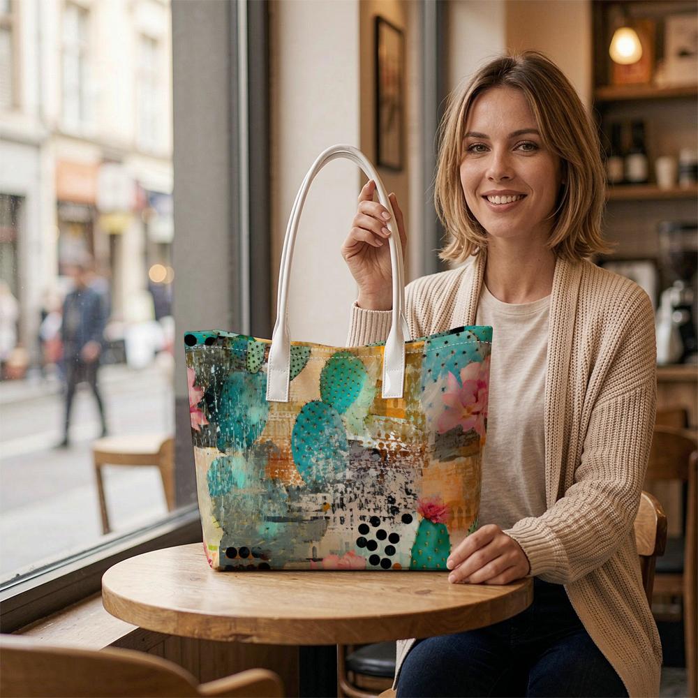 Abstract Floral Art Tote Bag Fashion Casual Large Capacity Shopping Daily Use Shoulder Bag