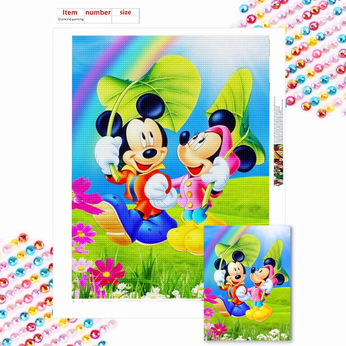 

Полная круглая алмазная живопись Микки Маус под листом лотоса Искусство Стразы Картина Мозаика Сделай сам 5D Вышивка крестом Вышивка Домашнее украшение Round 20x30cm