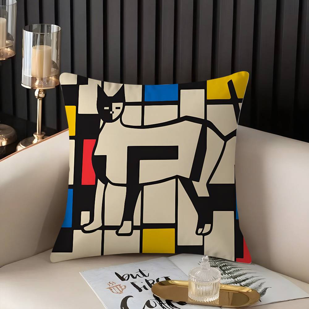Abstract B-Bauhaus Geometry Pillow Case Home Dorm Chair Back Short Plush Double-sided Printing Office Nap Time Cushion Cover