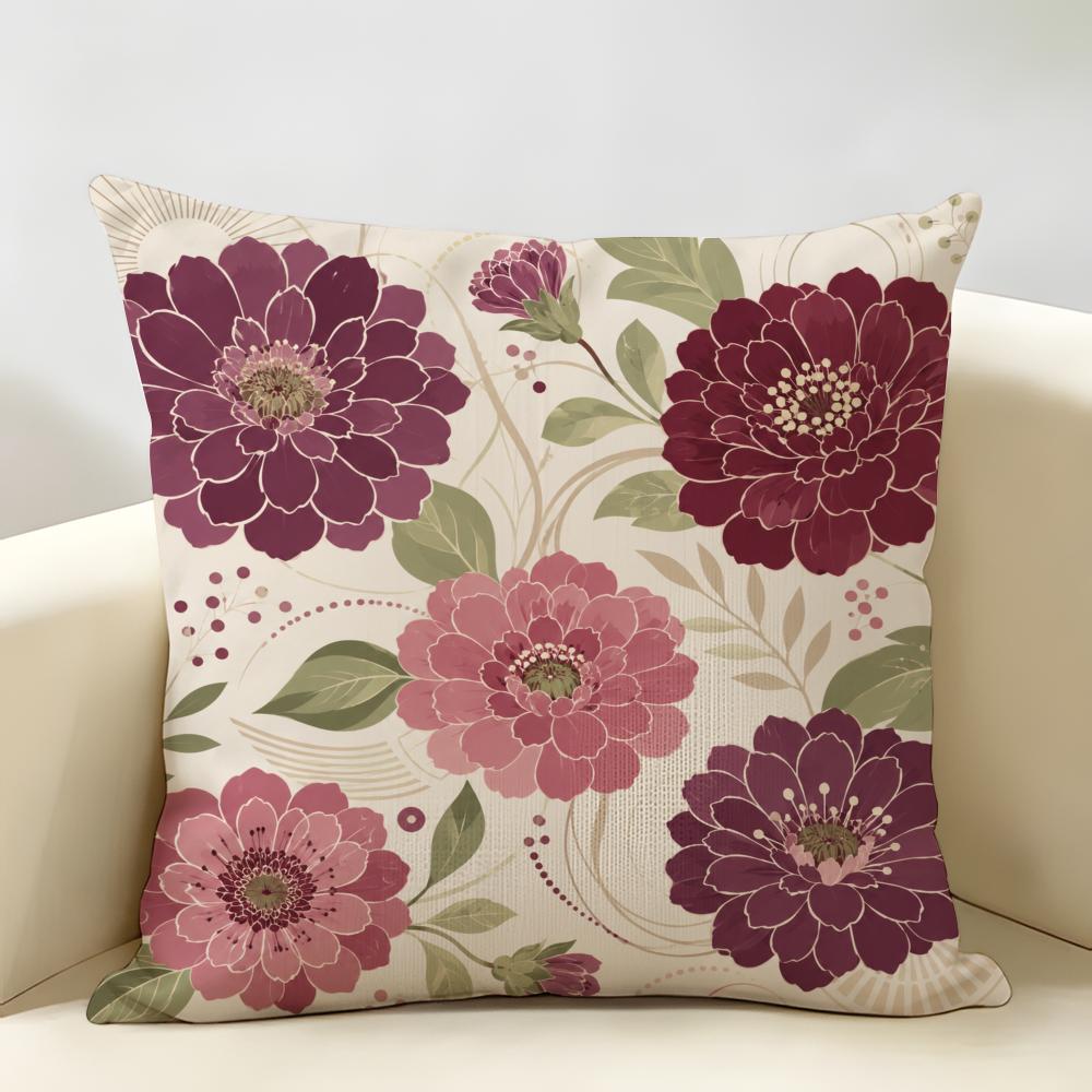 Morandi Ink Wash Painting Large Flowers Cushion Cover Durable Hypoallergenic Organic Linen Short Pillow Cover Washable