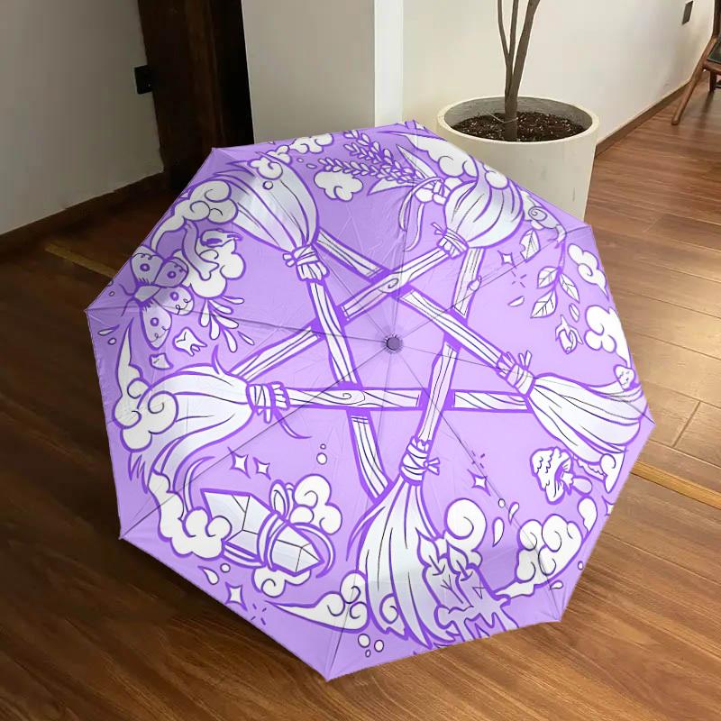 

1pc Broomstick Decorations Automatic Umbrella Durable Iron Frame & Plastic Handle, Gift for Men & Women, Sturdy Construction yy250905203