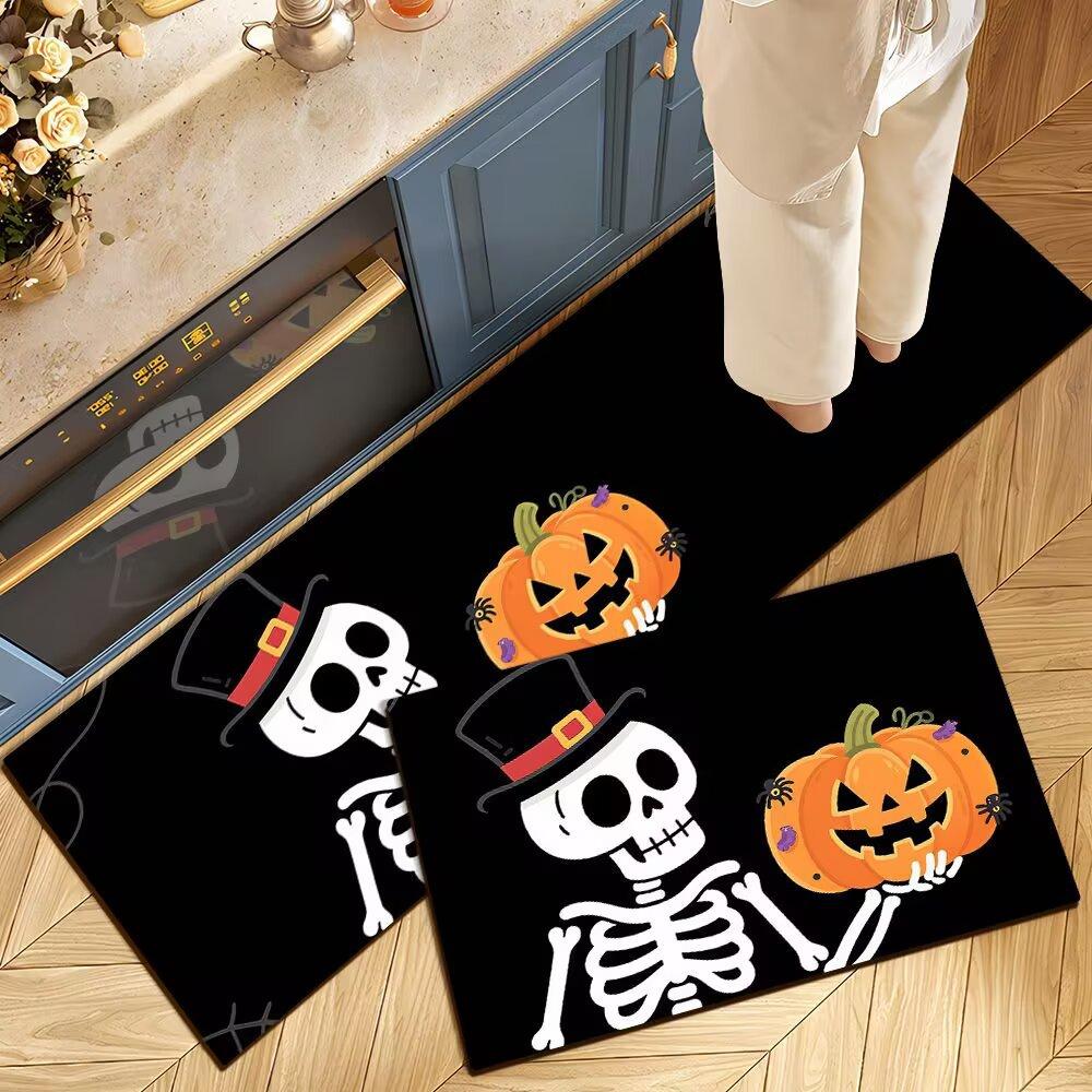 Halloween Diatomaceous Earth 2-Piece Absorbent and Non-Slip Kitchen Rugs Dirty-Resistant Easy-Care Oil-Resistant Rugs