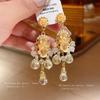 Silver Needle Flower Diamond Pearl Crystal Earrings Korean Light Luxury Tassel Earrings Sweet Mori Versatile Earrings Women