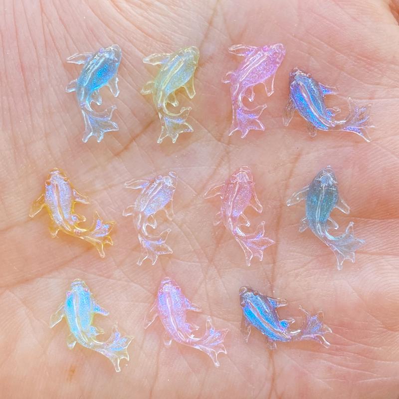 100Pcs Resin 3D Colorful Mini Shiny Goldfish Flatback Figurines Scrapbook Wedding Applique Nail Art Decor Crafts