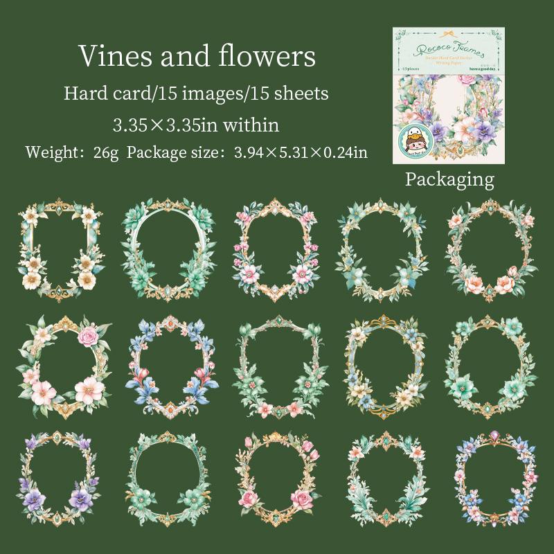 

4 Styles Retro Ivy and Vine Frame Hard Cardboard Paper Rococo Mirror Frame Series Handmade Account DIY Decorative Sticker