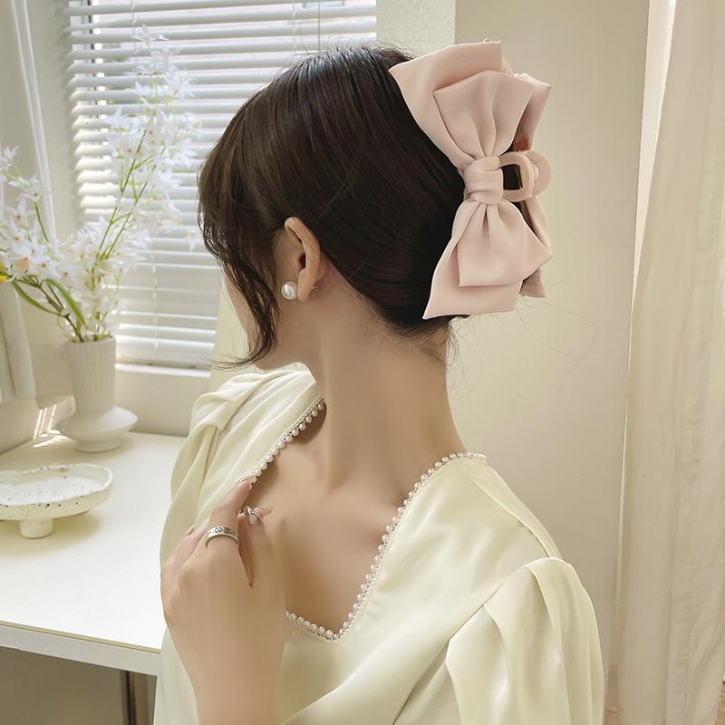 Elegant Women Bow Hair Claw Clips Double-sided Large Satin Shark Hair Claw Solid Bowknot Hairpins Barrettes Hair Accessories