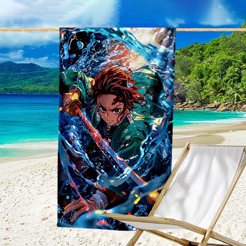 1pc Demon Slayer4 Beach Towel, Beach and Seaside Swimming Pool Equipment, Fashion Pattern, Rectangular, Travel Essentials
