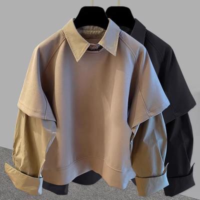 Zweiteiliges gespleißtes Langarmshirt für Herbst Winter Herren Sweatshirt Koreanischer Stil Trendige lockere Mode Vielseitiges Oberteil