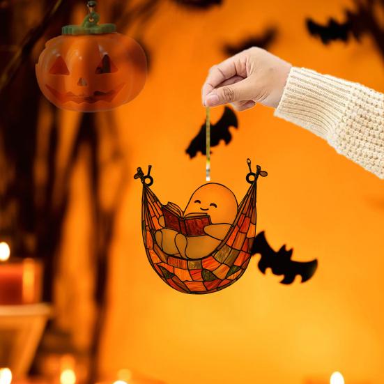 2025 Halloween 2D Ghost Reading Ornament Countdown Set 24 Days Advent Calendar Stained Glass Window Hanging Suncatchers for Home Decor