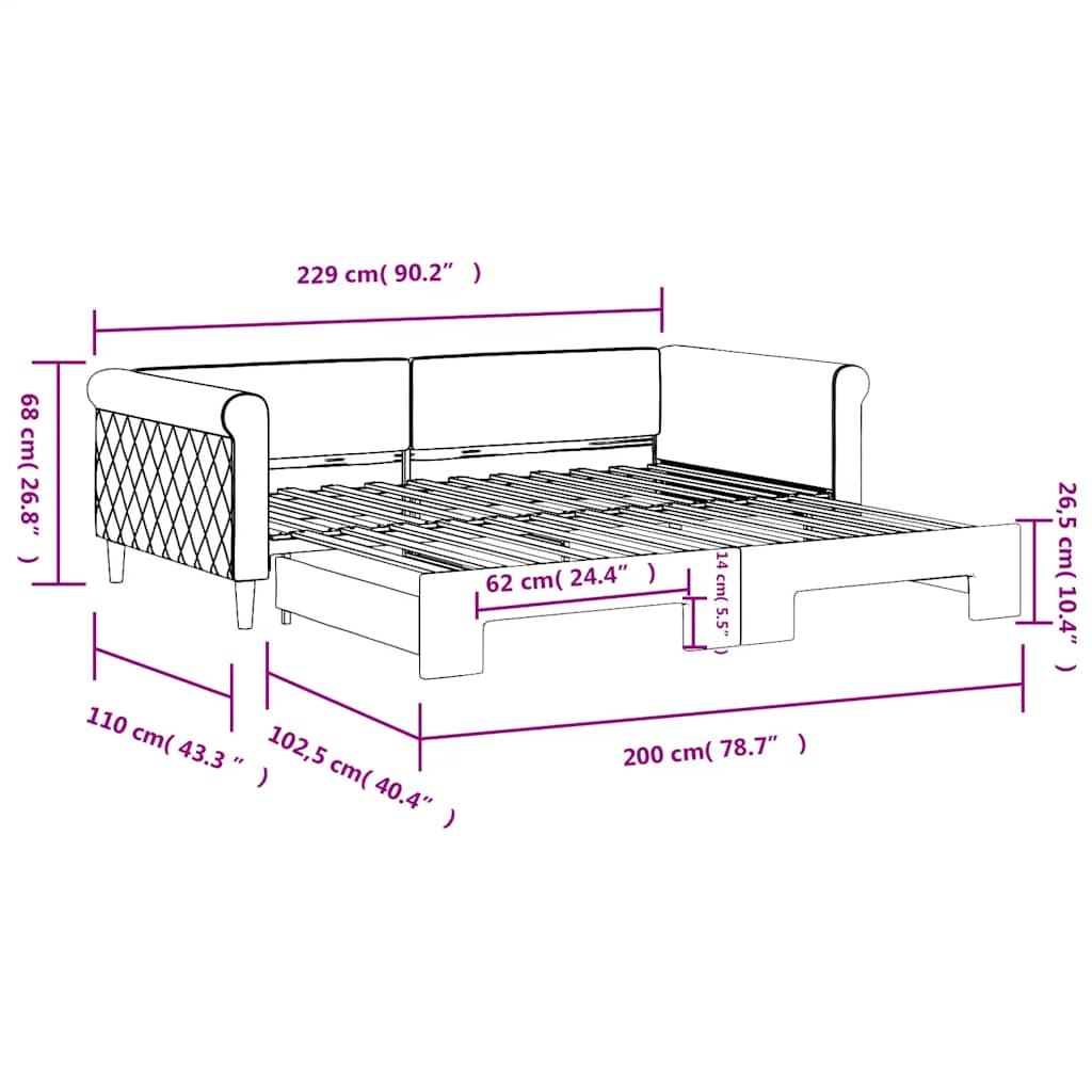 Pull Out Daybed Yellow 100x200 Cm Velvet