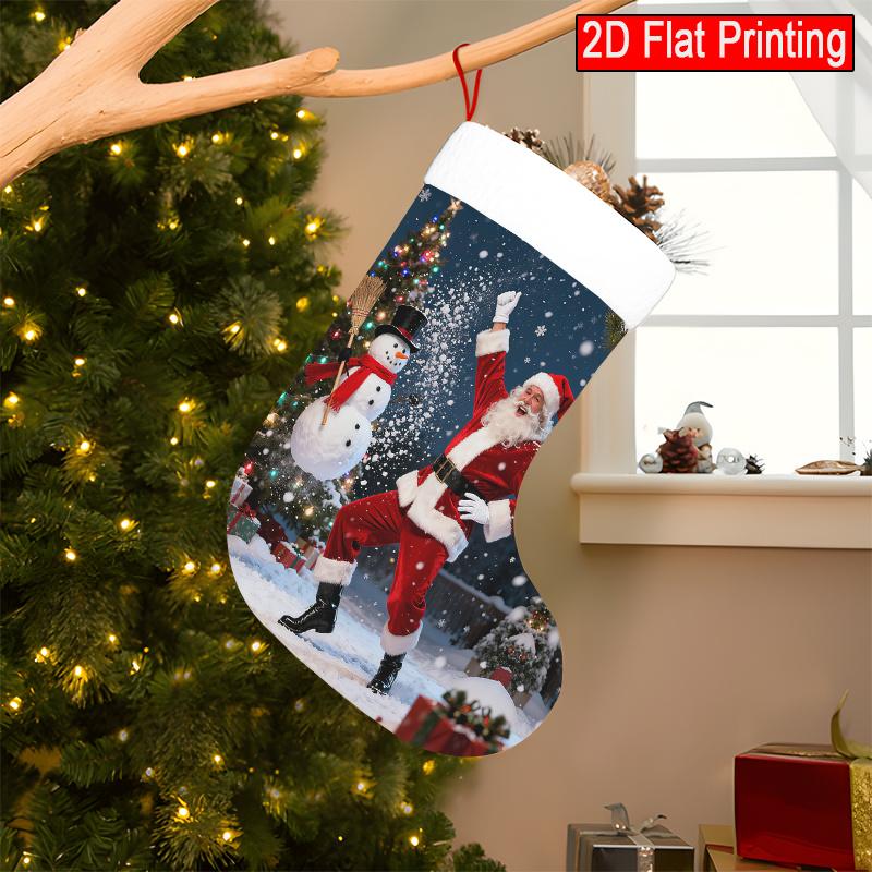 Christmas Decoration Fireplace Hanging Stocking 1pc, Dancing Santa Claus And Snowman - Halloween Devil Decorat