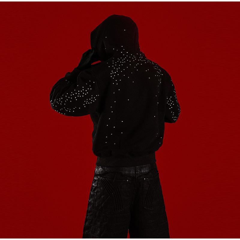 BeatStreet Chic Unisex Starry Sky Rhinestone Hoodie Women Modern Padded Shoulder Zipper Long Sleeve Jacket Street Casual Lady Sweatshirt