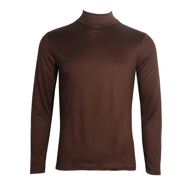Single 2 Slanke gebreide coltrui voor heren, mode-T-shirt met lange mouwen, basisshirt M koffie