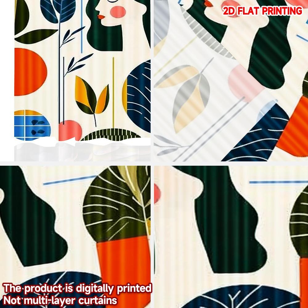 2D Flat Printing 2pcs Curtain Woman and Leaves Digital Printed Polyester Drapes Party Decorations Use for Holiday Party General
