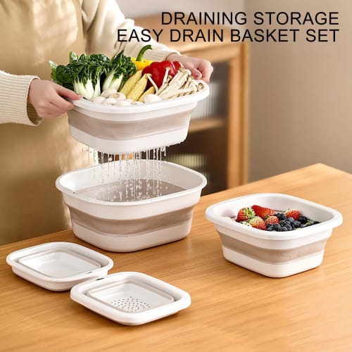 Foldable Kitchen Strainer and Vegetable Strainer Set - Double-Layer Draining Basket, Fruit Bowl, Perfect for Draining Noodles and Vegetables