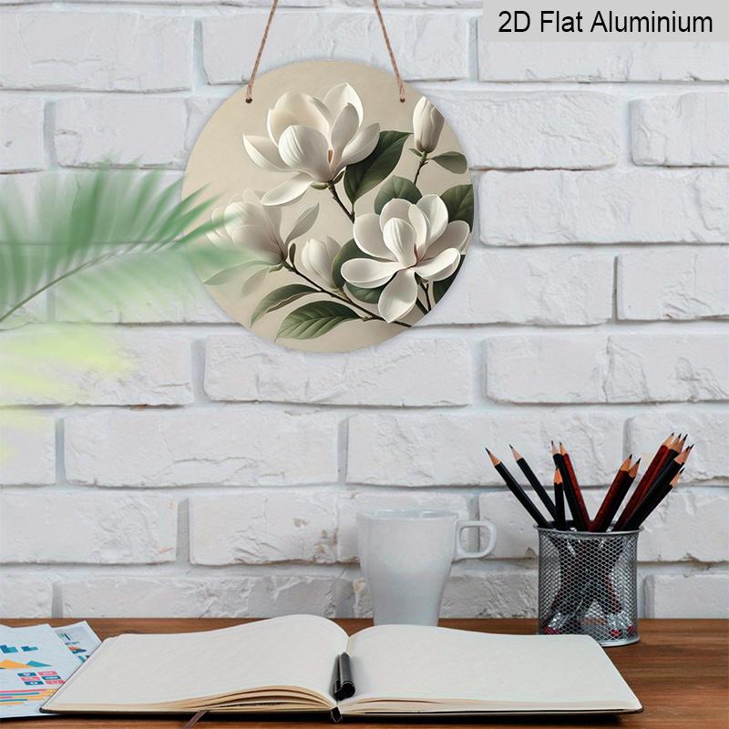 2D Flat 1pc, 8x8 in, Round Printed Aluminum Metal Signage, Magnolia Theme Decoration, Suitable for Door Decoration, Wall Decoration, Home, Room