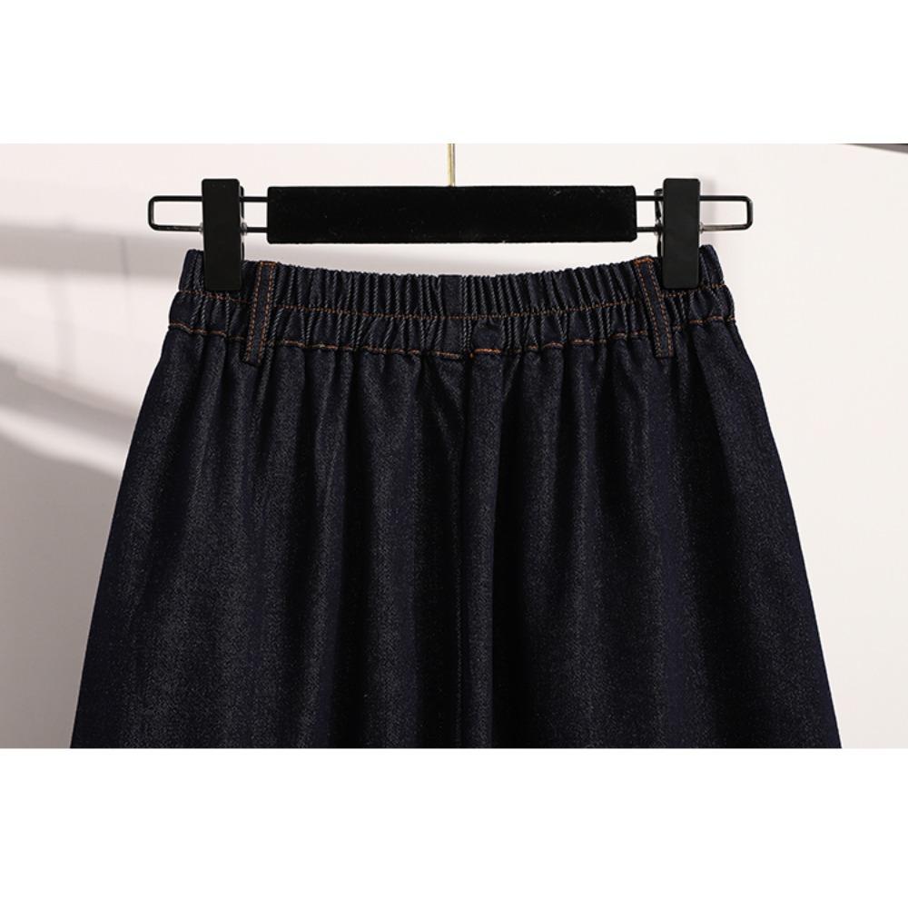 Dimanaf Fuste denim elastice Plus Size 2025, linie A, fustă lejeră, talie înaltă, Vintage Maxi