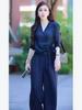 Women's 2025 Summer Fashion: Literary V-Neck Shirt & High-Waisted Wide-Leg Pants Set
