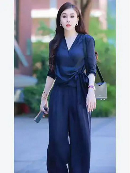 Women's 2025 Summer Fashion: Literary V-Neck Shirt & High-Waisted Wide-Leg Pants Set