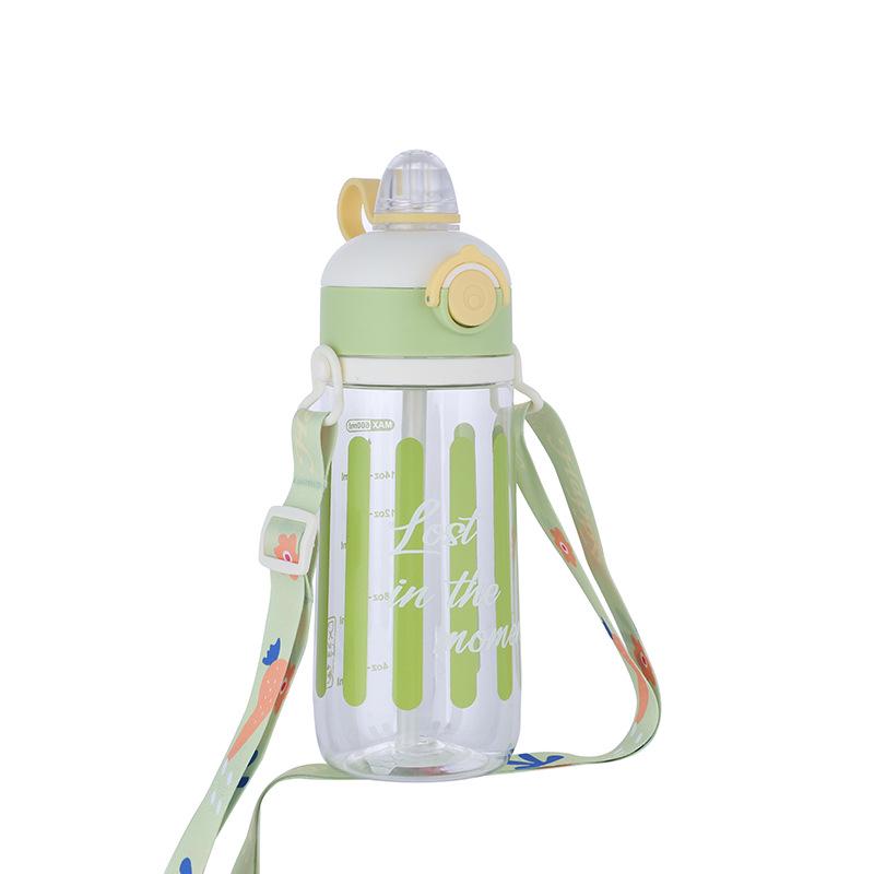 Portable Cute Flip-Top Straw Water Cup with Lanyard - Drop-Resistant Summer Design for Students
