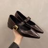 New Soft Leather French Soft Sole Temperament Low Heel Mary Jane Women'S Shoes Pointed Tip Single Shoes Women'S Thick Heel