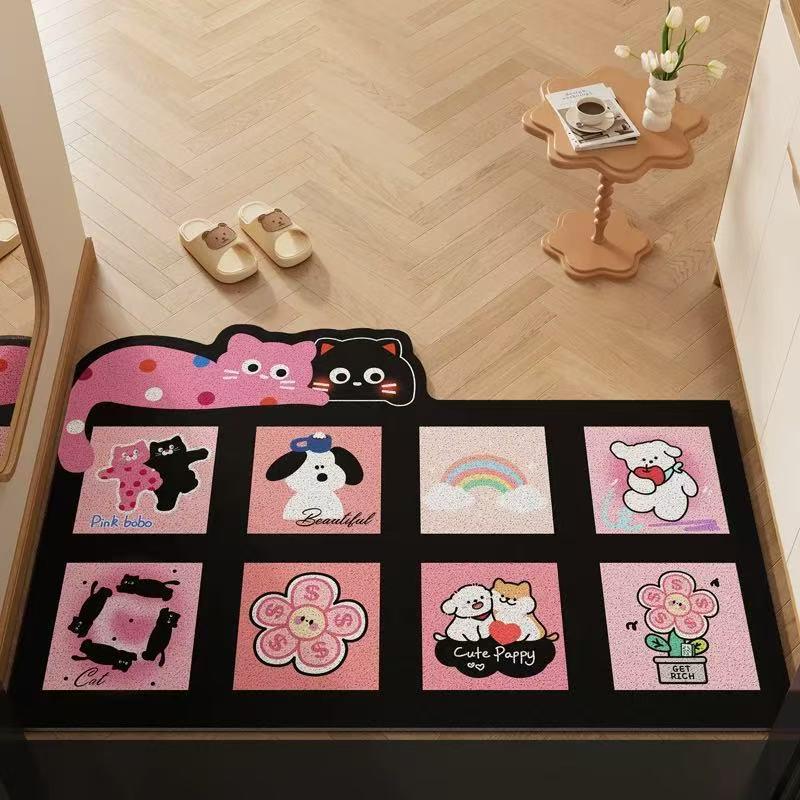 Cute Cartoon PVC Doormat: Non-slip, Dirt-resistant, Cuttable Foot Mat for Home Entrance