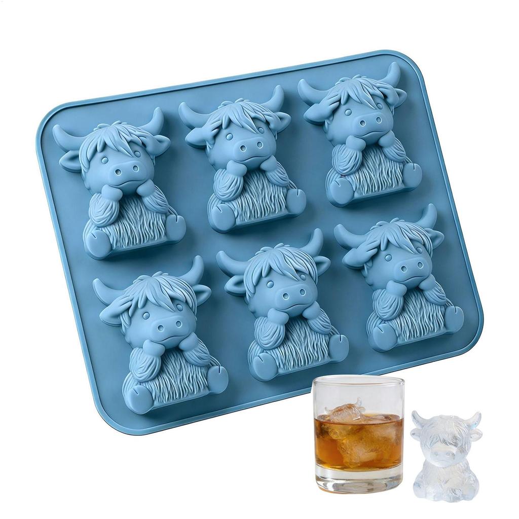 6-Cavity Highland Cow Silicone Ice Mold Animal Shape I Ce Cube Tray Food Grade Easy Release For Whiskey Home Bar Party