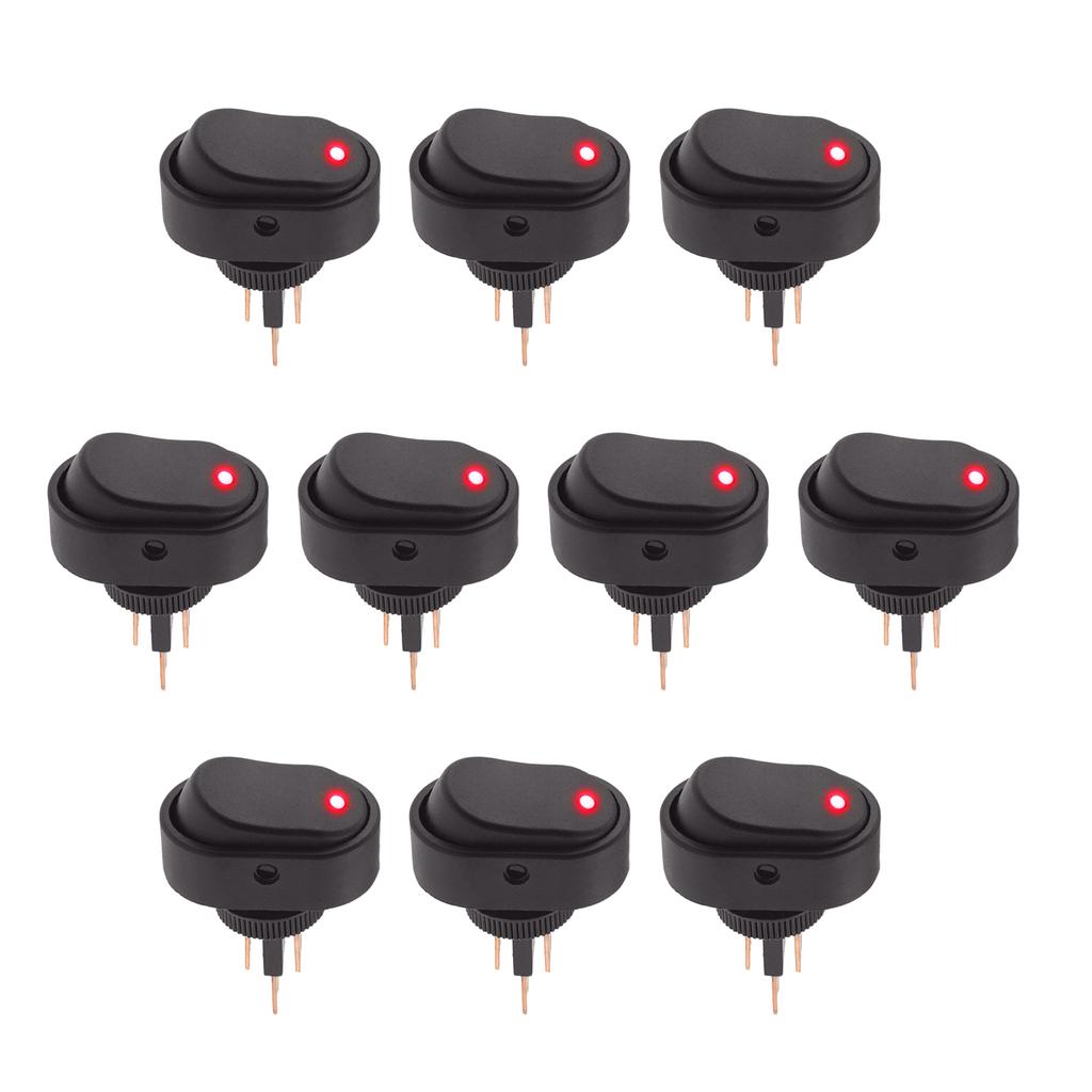 10Pcs Car Boat Rocker Switch 3PIN Contact ASW-20D 30A 12V Switch With LED Light Suitable For Cars And Ships