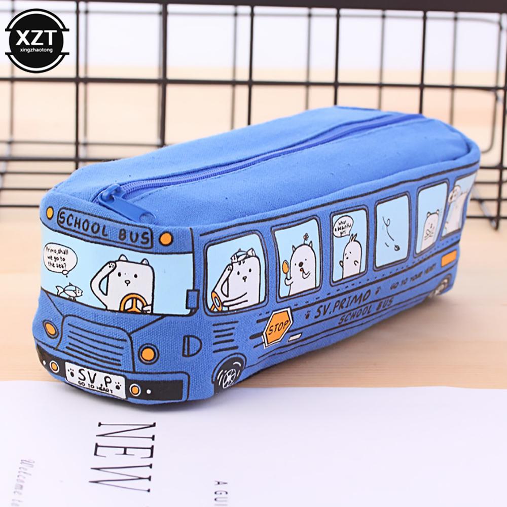 Cute Bus Pencil Case Canvas Stationery Box Large Capacity Pen Bag School Pencil Cases for Children Pen Case Kawaii Student Gifts