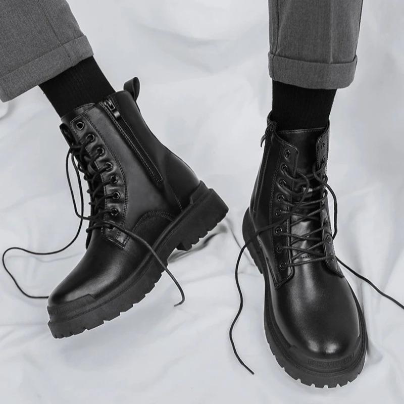 New Men's British-Style Chelsea Combat Boots Mid-Calf Leather Work Shoes Side Zipper Non-Slip Comfort Shoes for Men Botas Hombre