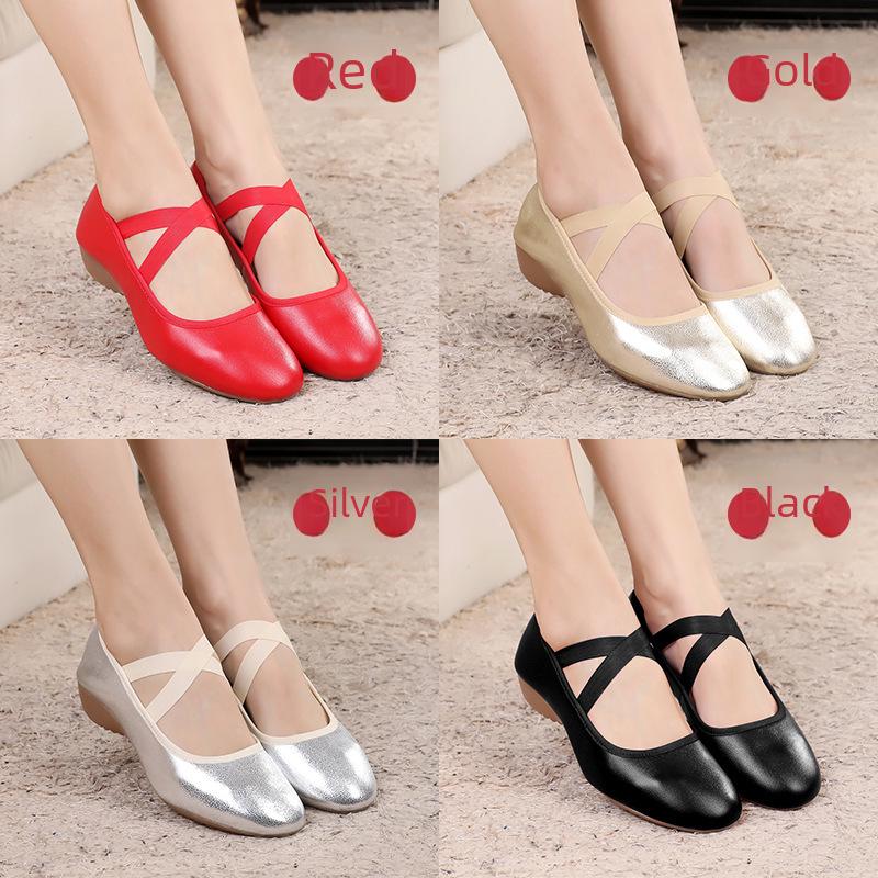 Women's Soft Leather Ballroom Dance Shoes - Low Heel, Flat Heel, Cowhide Sole
