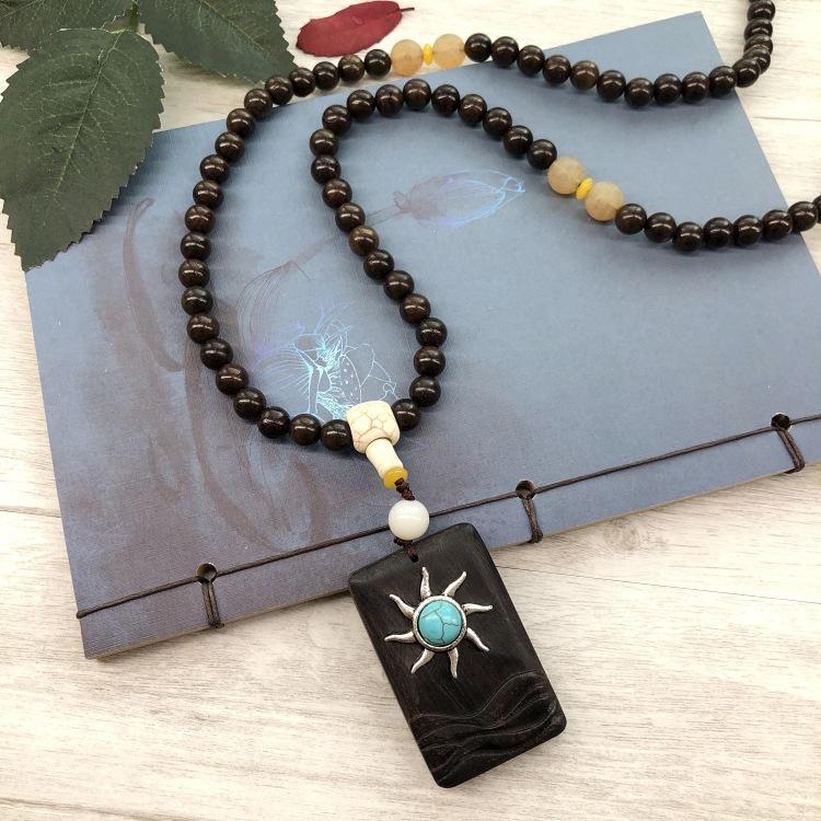Retro Literary and Artistic Ebony Long Necklace, Men's and Women's Clothes Accessories Pendant, Versatile Sweater Chain Pendant