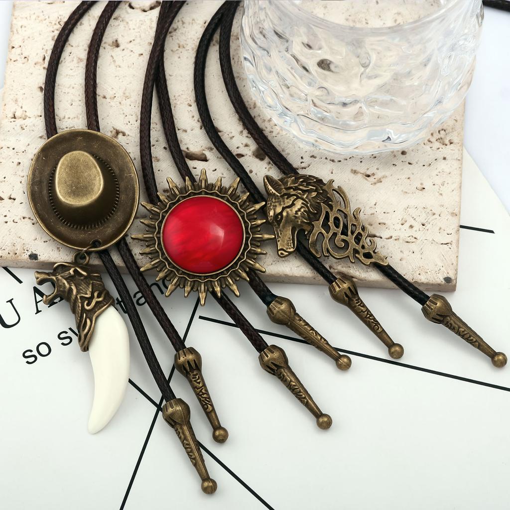 Classic Bolo Tie for Men Women Vintage Hat Pendant Viking Bolotie Necktie Western PU Leather Rope Tie Concert Shirt Tie Jewelry