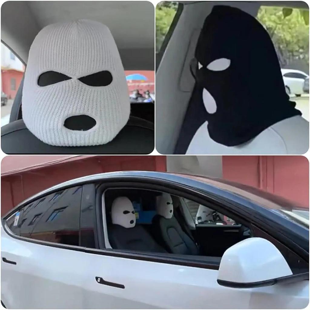 2pcs 3 Hole Car Seat Headrest Full Face Cover Ski Mask Hat Anti-dust Protection Seat Funny Car Headrest Cover Car Accessories