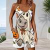 Women Plus Size Sleeveless Cami Short Romper Witch Potion Bottle Floral Celestial Print Jumpsuit With Side Pockets
