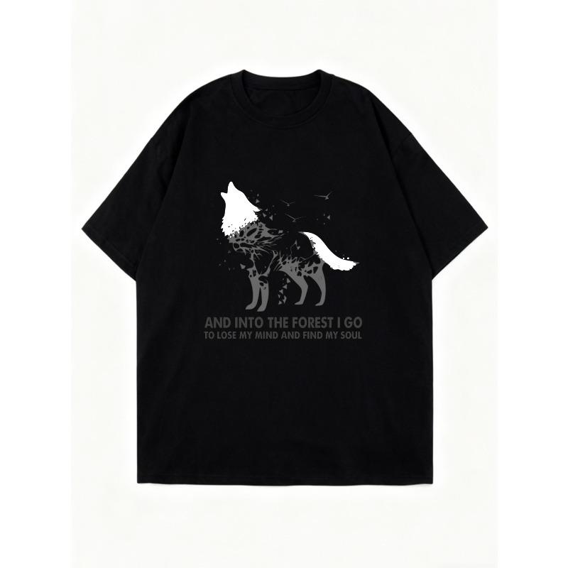 Oversized T-Shirt Black Wolf Graphic And Into The Forest I Go To Lose My Mind And Find My Soul Print Casual Streetwear For Women