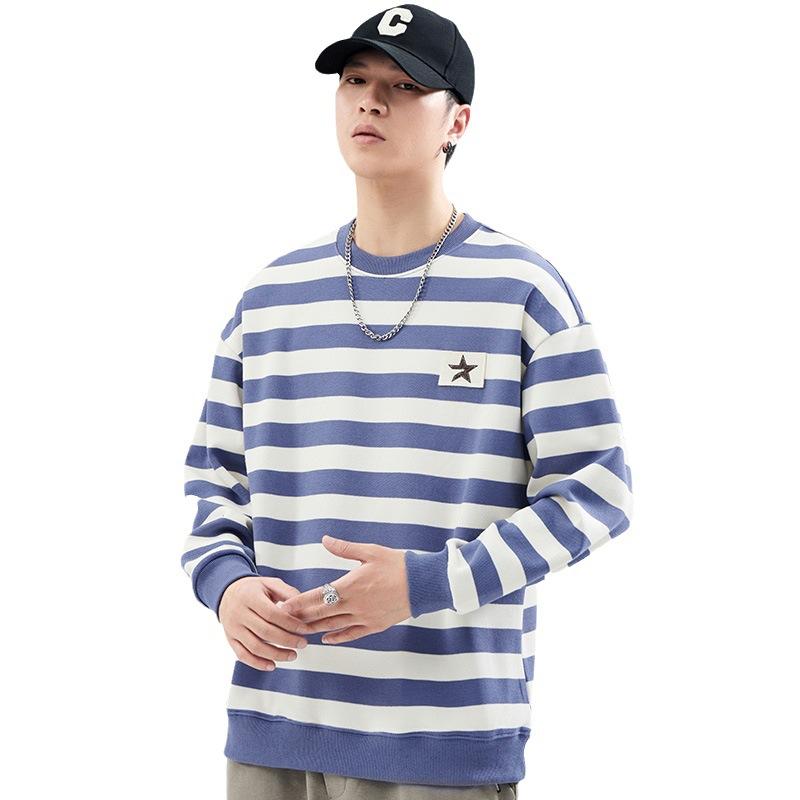 Autumn Striped Crew Neck Sweater Men'S Loose Large Size Long Sleeve Casual Korean Edition Youth Top Trendy Brand