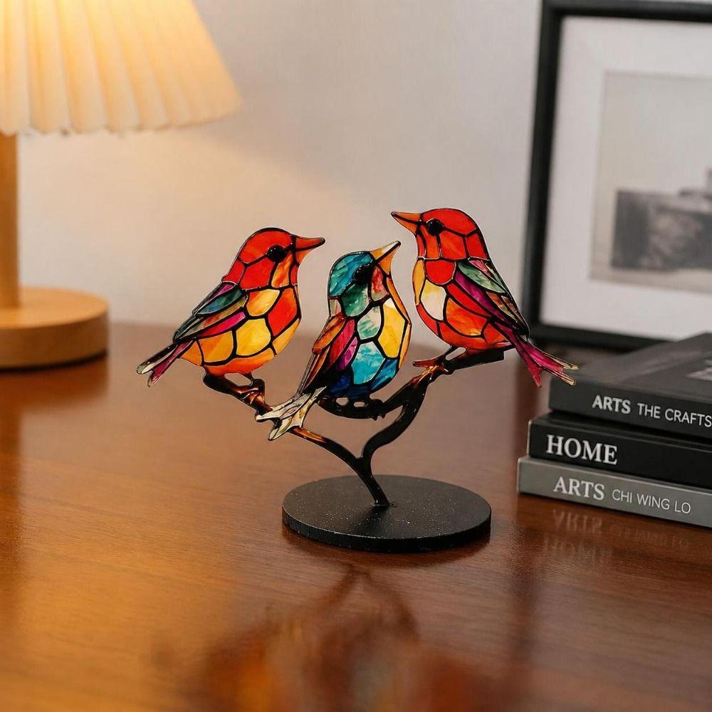 Double Sided Acrylic Bird Ornament 2D Decorative Bird Figurine Home Office Decor