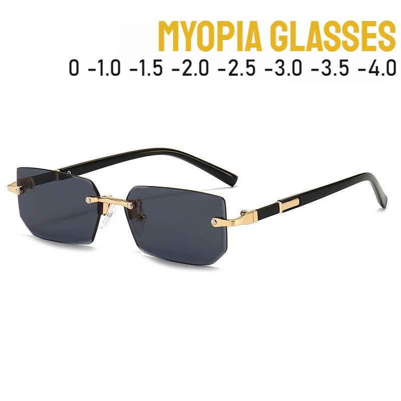 Retro Korean Myopia Sunglasses Seaside Frameless Eyeglasse Anti UV Shades Near Sight Diopters 0 To -4.0