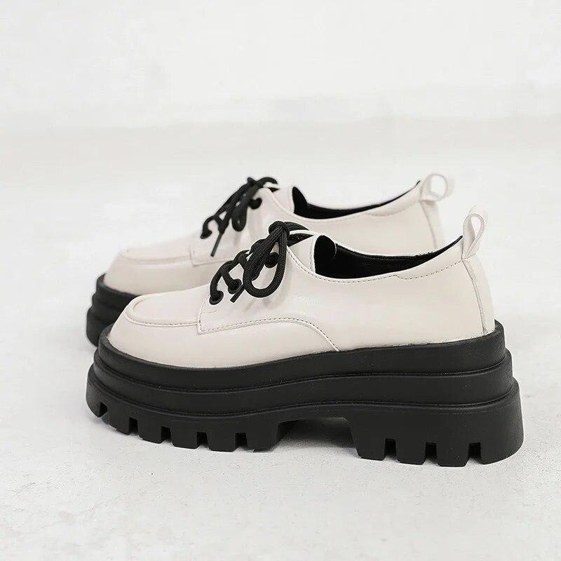 

Новые туфли-лодочки для женщин, туфли-оксфорды на высоком каблуке со шнуровкой и круглым носком, женские однотонные кожаные туфли на платформе, большие размеры 35 бежевый