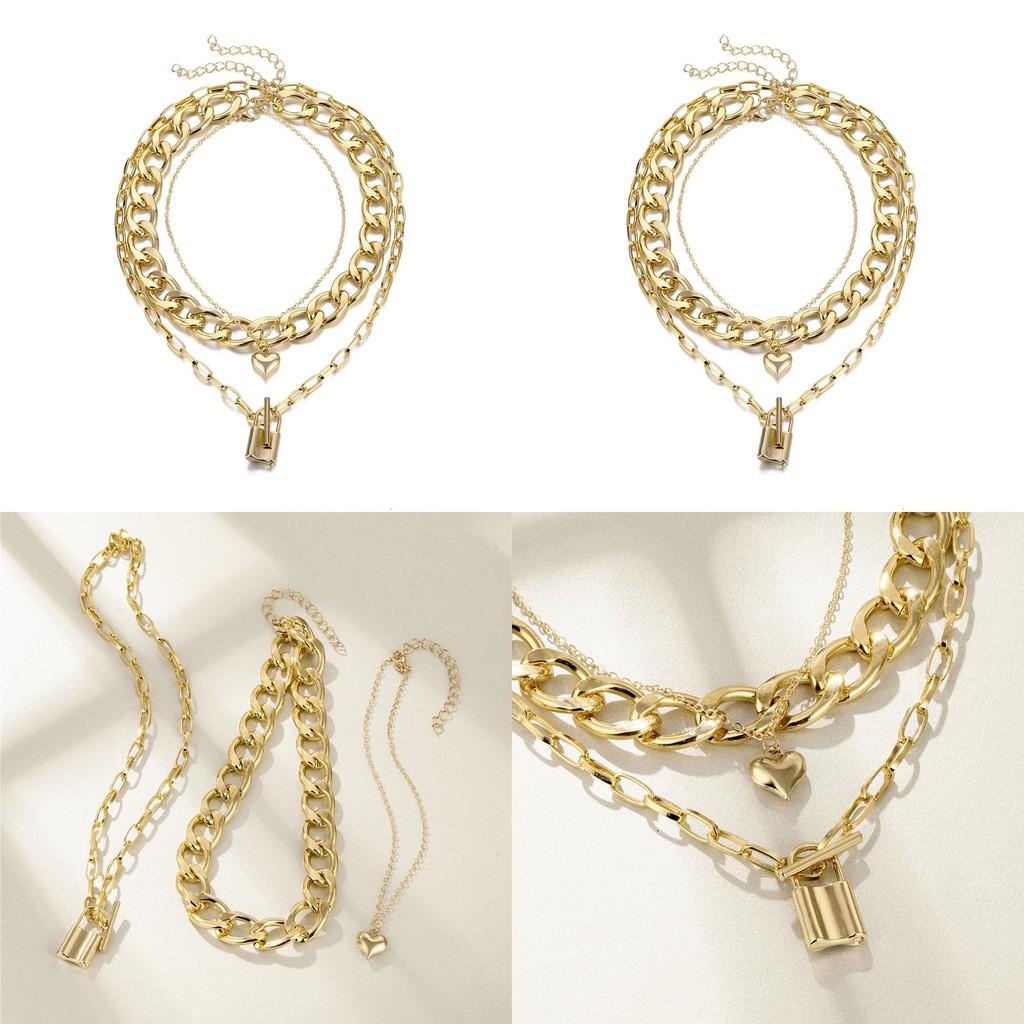 Stylish Alloy Key Pendant Necklace Three Layer Chain For Women Fashion Jewelry Gift
