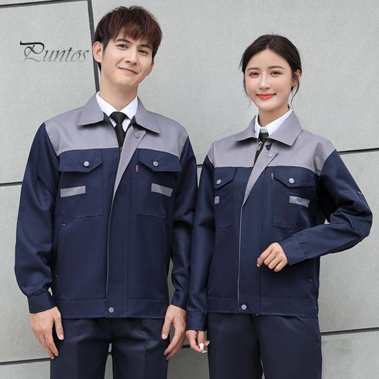 Workwear Suit for Men Women Wear-resistant Worker Clothing Lapel Collar Zipper Long Sleeve Top Pants Work Uniform Set for Repairman Workmen