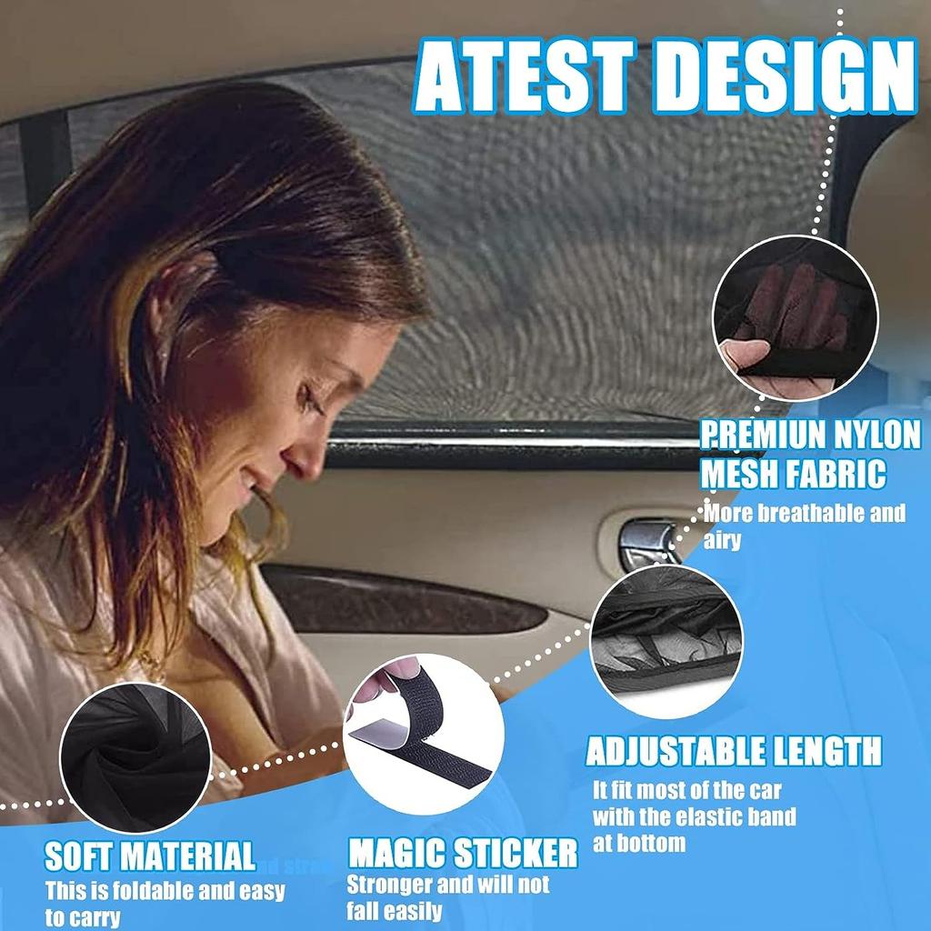 2 Stück Sonnenschutz Auto Seitenfenster-Bildschirm Universal Sonnenblende Netz für Seitenfenster Mesh-Material Baby Kinder Haustiere Verdunkelungsschutz Privatsphäre