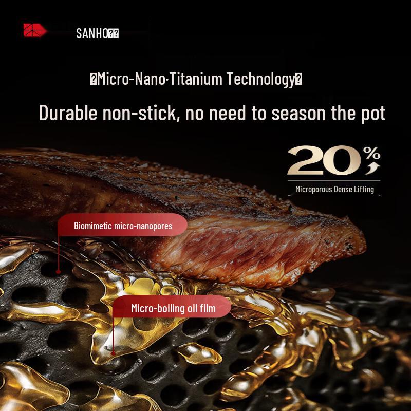 Sanhe 0-Coating Titanium Stainless Steel Non-Stick Wok