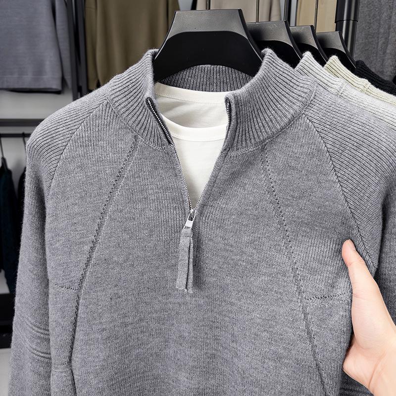 850g Men's Heavyweight Stand Collar Zipper Knit Sweater - Winter Warm Base Layer for Mid-Aged and Young Adults.