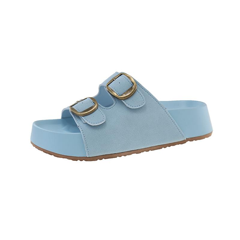 

British style casual square head half drag women ins niche belt buckle muffin lazy drag soft bottom comfortable cool slippers tide 40