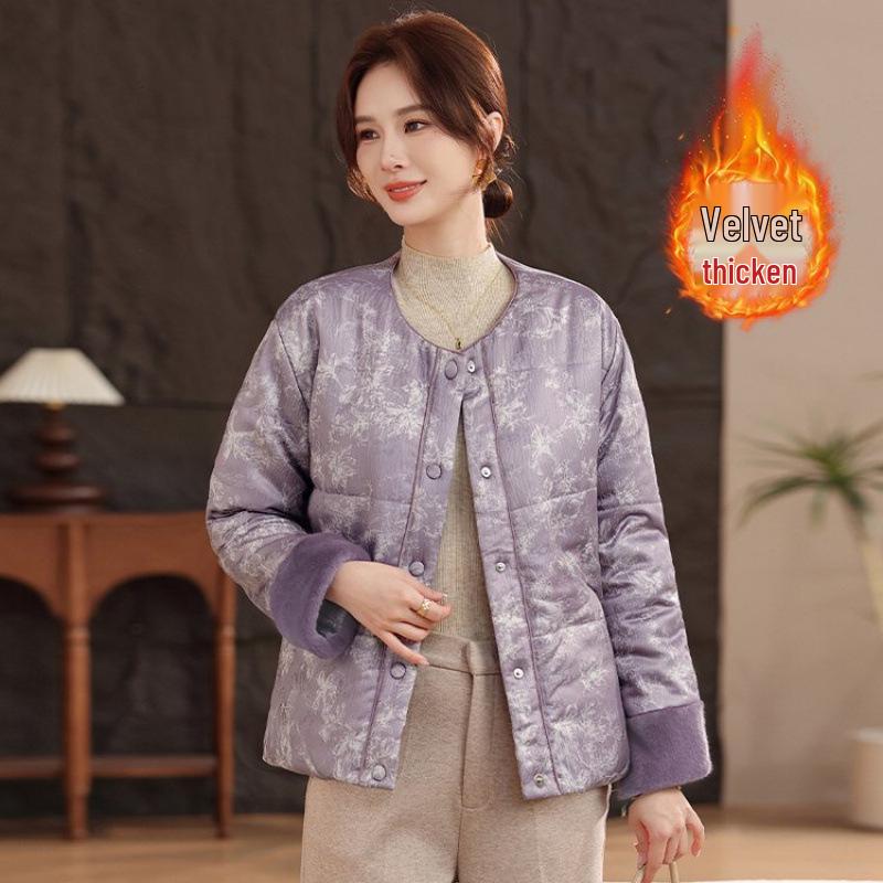 

Elegant Chinese Style Padded Cotton Jacket for Middle-Aged and Elderly - Plush, Warm Autumn/Winter Coat 1XL (Recommended 80-100 jin) фиолетовый