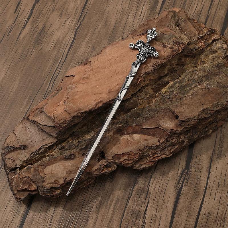 Retro Viking Wave Sword Hairpin Unisex Rose Crown Sun Moon Sword Hair Stick Unique Hair Accessories Norwegian Style Party Gift